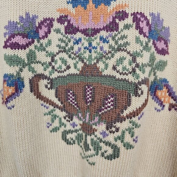 VTG HermanGeist Womens S Sweater Embroidered Floral Mustard Wool Warm Grannycore - Picture 6 of 14